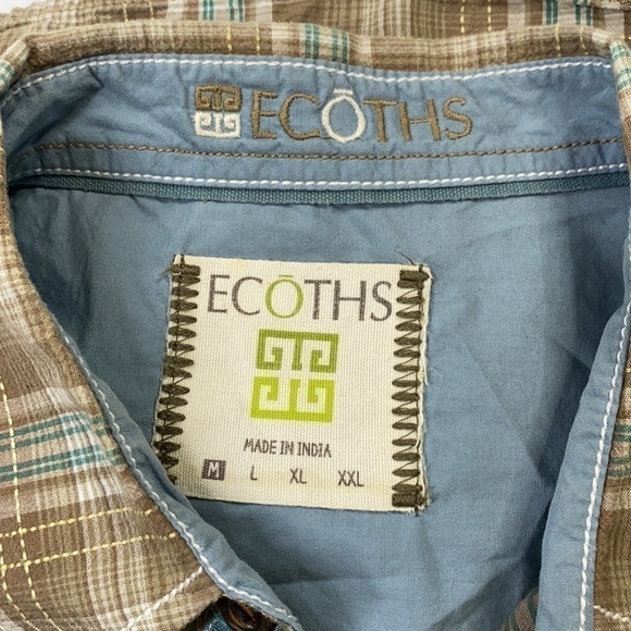 Ecoths Brown Short Sleeve Button Up Shirt Organic Cotton Size Medium - Picture 3 of 5